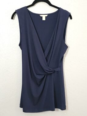 Banana Republic Sleeveless Wrap Tank Blouse V-neck Navy Womens Medium